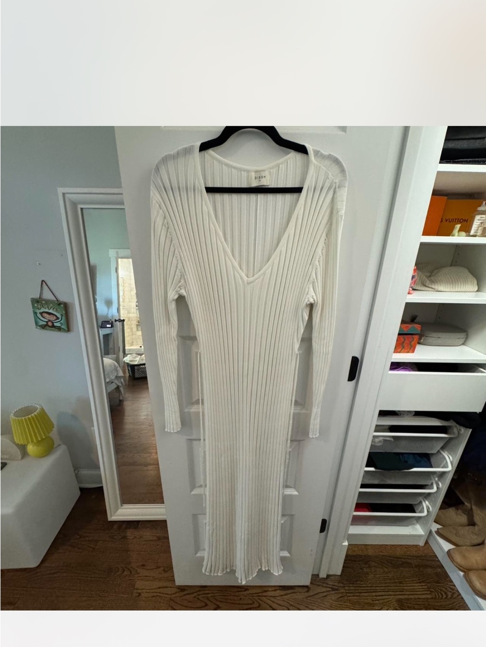 DISSH Cream Ribbed V-Neck Maxi Dress
